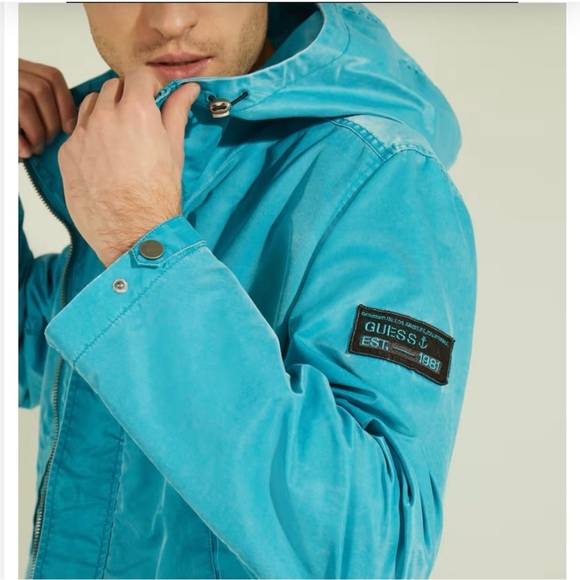 Guess Men’s Fluid Nylon Parka Coat Jacket Size XXL Blue Shore Zip Snap Hoodie - Picture 5 of 16